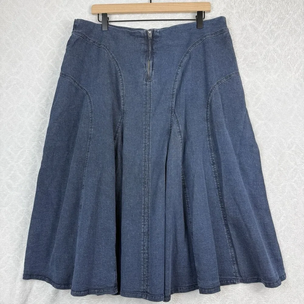 Vtg Reba Midi Skirt 16W Blue Stretch Denim Cottage Western Boho Modest Y2K 90s